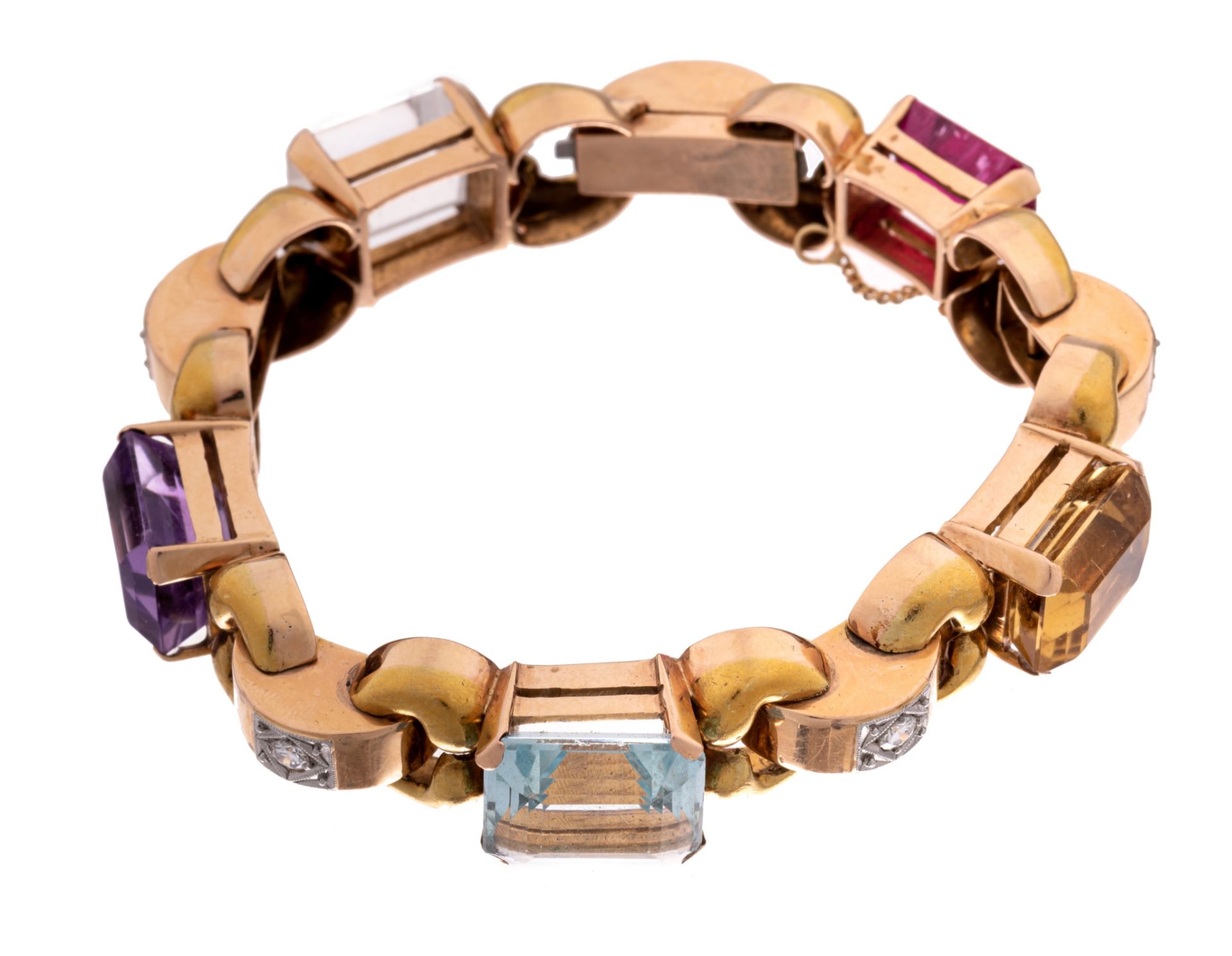 A bracelet in 18ct yellow gold, set with semi-precious stones and diamonds, 45,5 g - Image 3 of 5