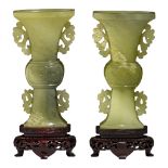 Two Chinese jadeite Gu vases, 20thC, H 16 cm