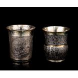 Two Russian silver-gilt and niello beakers, 84 zolotniki, H 9,5 - 10 cm - total weight: 357 g