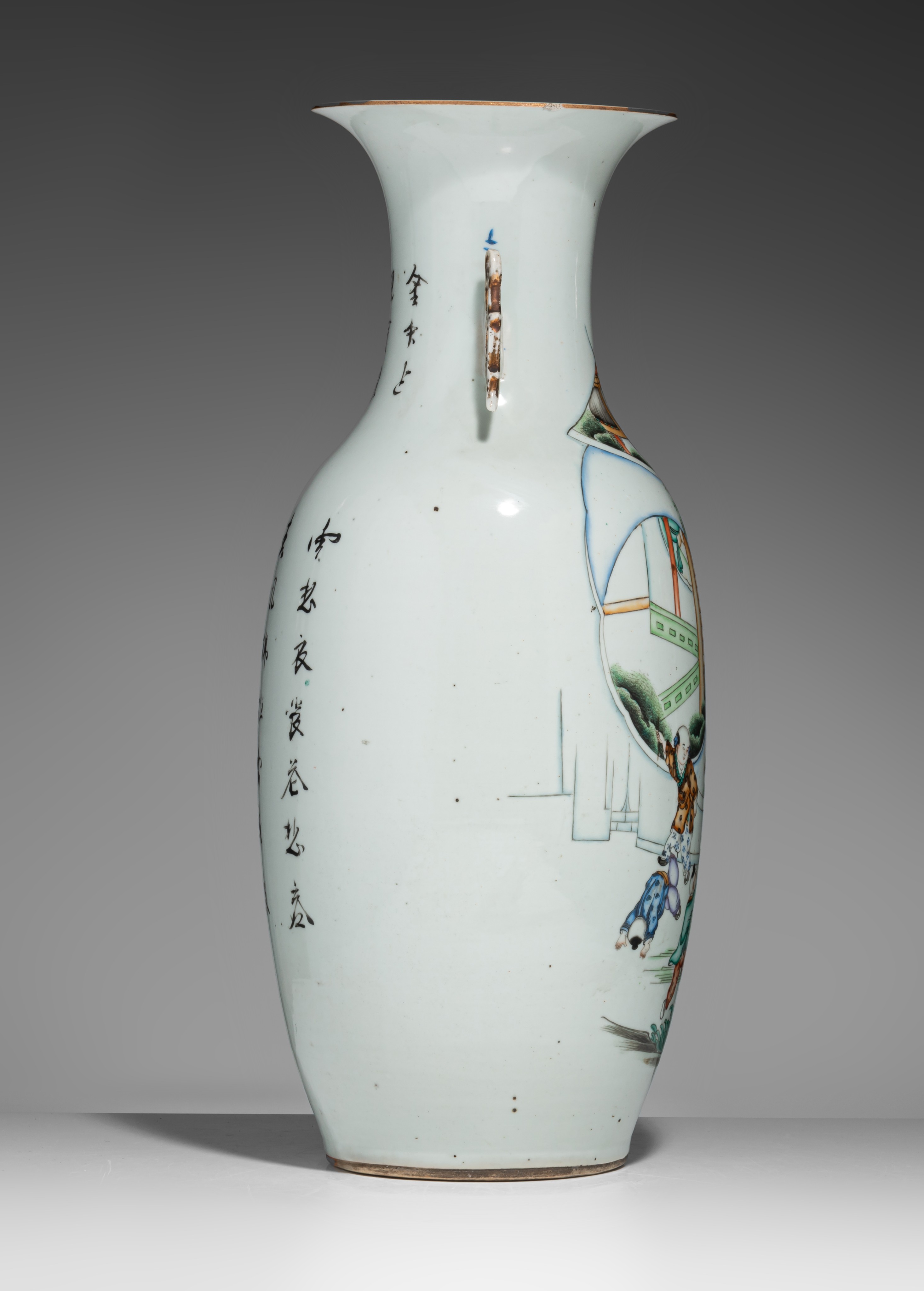 A Chinese famille rose figural vase, Republic period, H 57 cm - Image 5 of 7