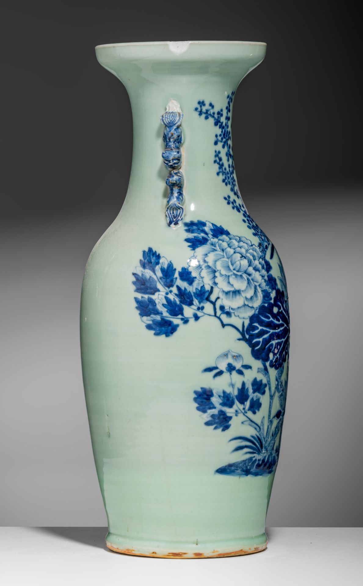 Three blue and white on celadon vases, 19thC, H 58 - 61 cm - Image 5 of 19
