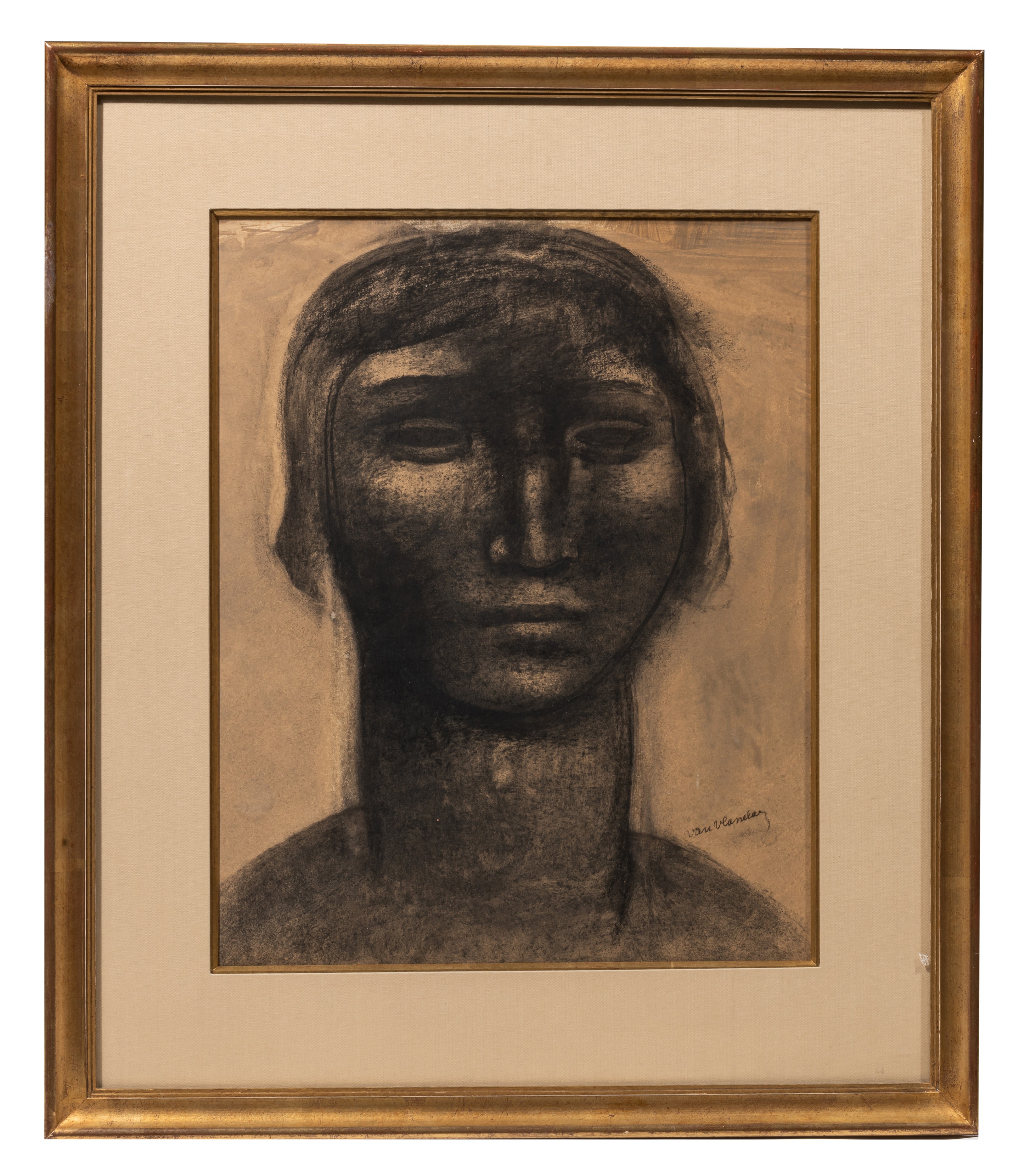 Julien Van Vlasselaer (1907-1982), female head, charcoal and watercolour, 33 x 42 cm - Image 2 of 5