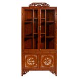 A South-Chinese hardwood two-piece display cabinet, 20thC, H 210 - W 99,5 cm