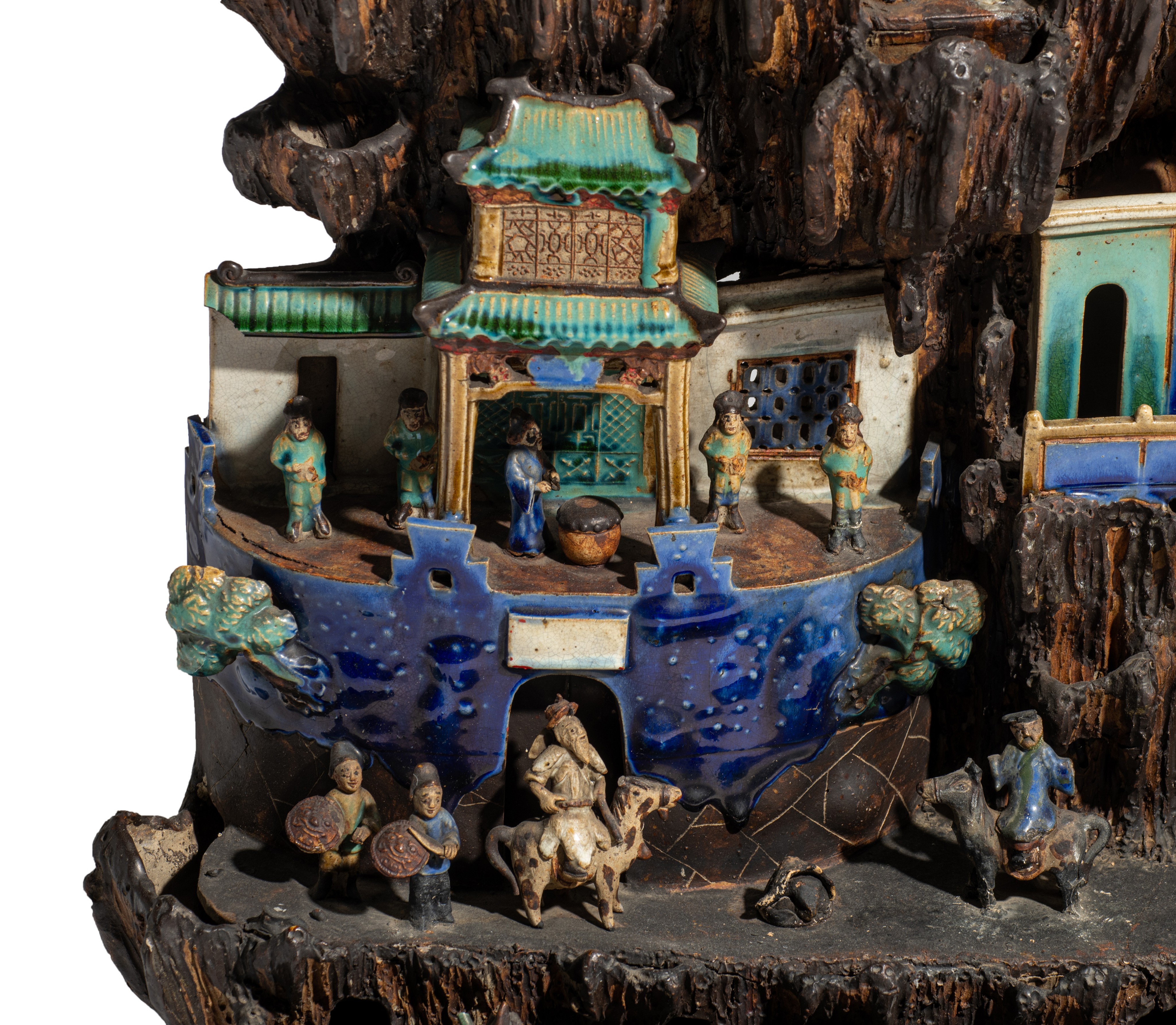 An imposing South-Chinese glazed pottery group, depicting daily life scenes in a city, Qing dynasty, - Image 9 of 11