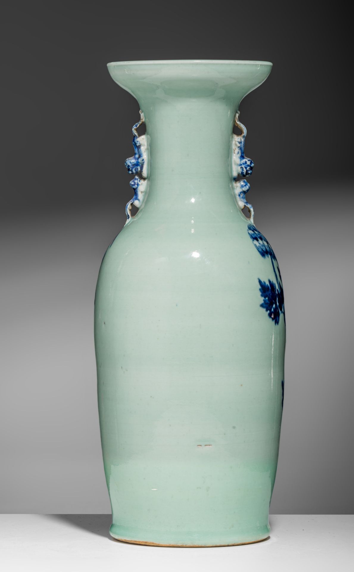 Three blue and white on celadon vases, 19thC, H 58 - 61 cm - Image 10 of 19