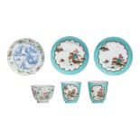 Two rare sets of Meissen-inspired Chinese export porcelain cups and saucers, 18thC, tallest H 7,5 cm