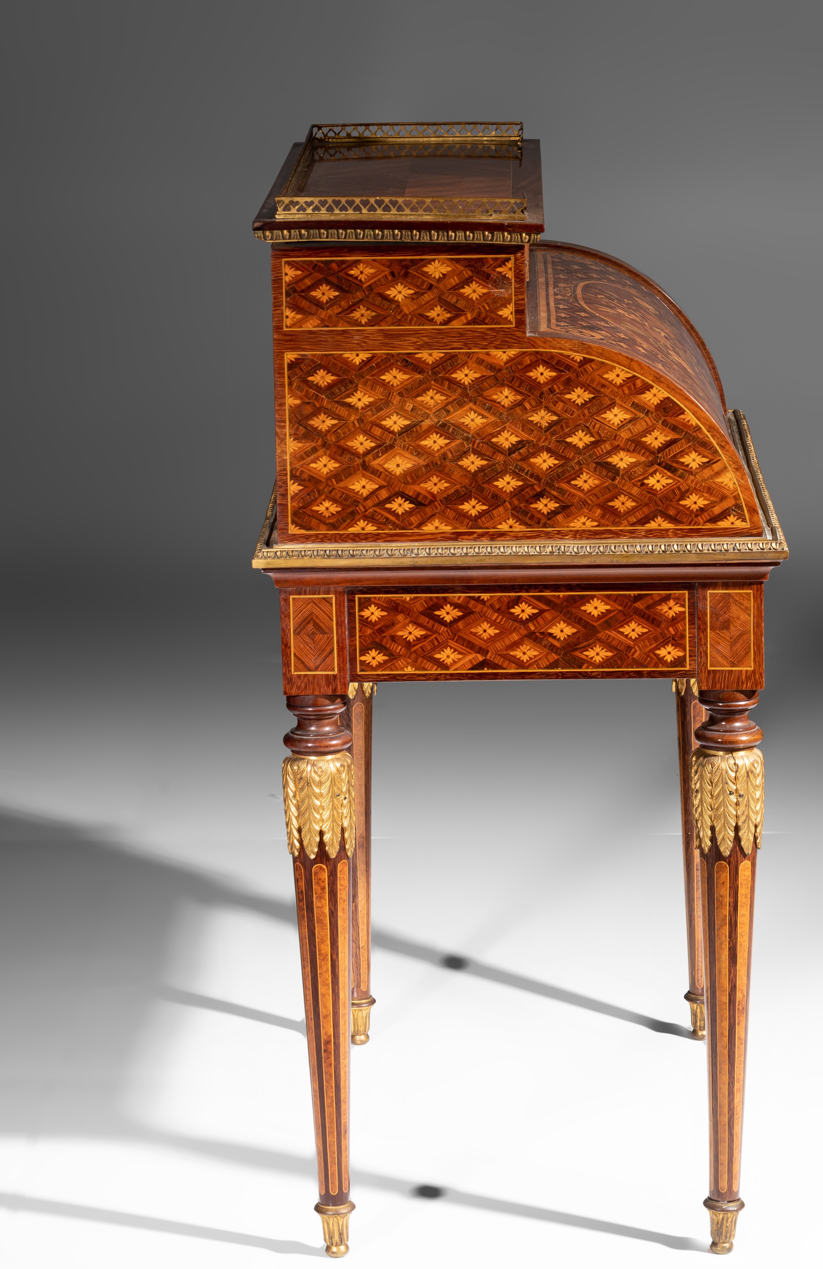 A very fine marquetery Louis XVI style 'bureau à cylindre', by Paul Sormani, Paris, H 103 - W 82,5 - - Image 8 of 9