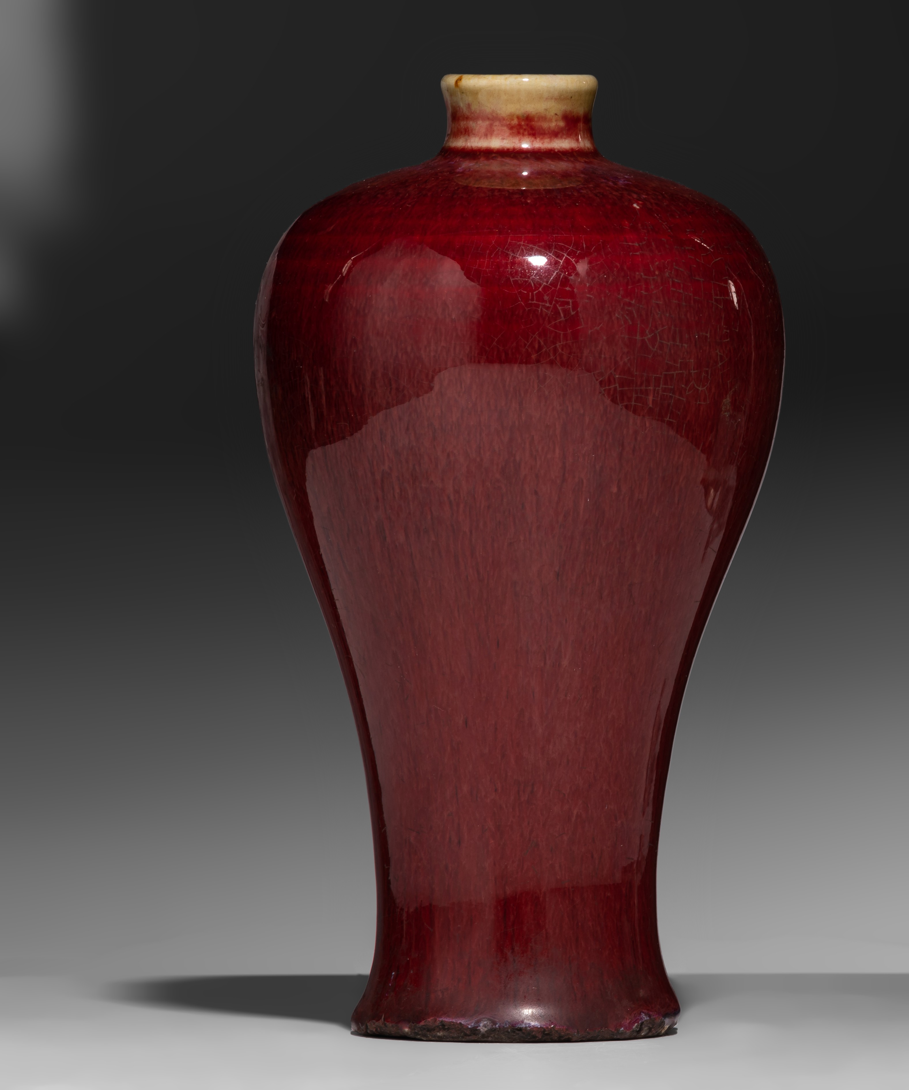 A Chinese sang-de-boeuf glazed meiping vase, H 21,5 cm - Image 3 of 7