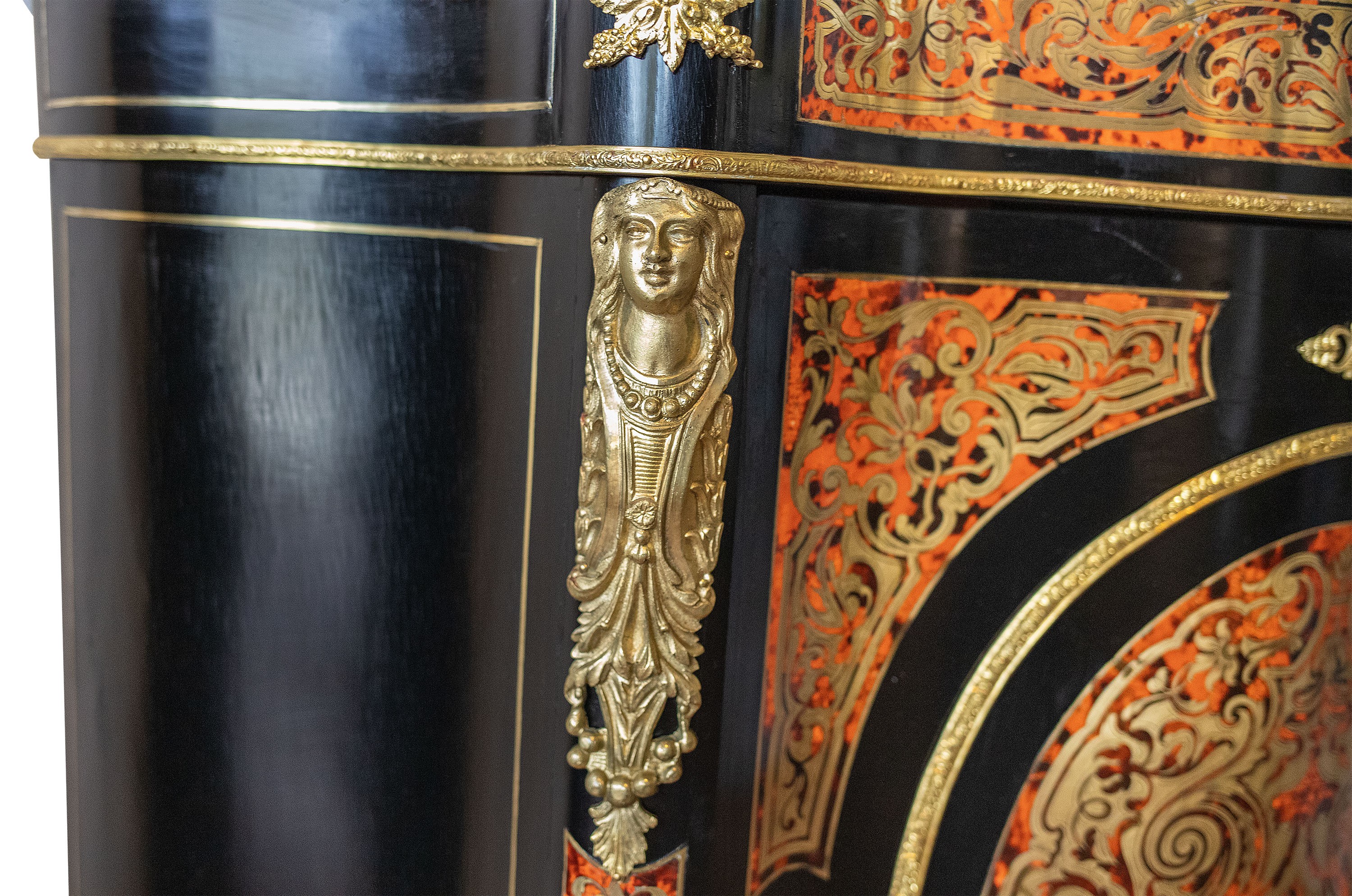 A Napoleon III Boulle cabinet with Rouge Royal marble top and gilt bronze mounts, H 102 - W 112 - D - Image 4 of 5