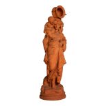 Louis Samain (1834-1901), female water carrier carrying her child, terracotta, H 138 cm