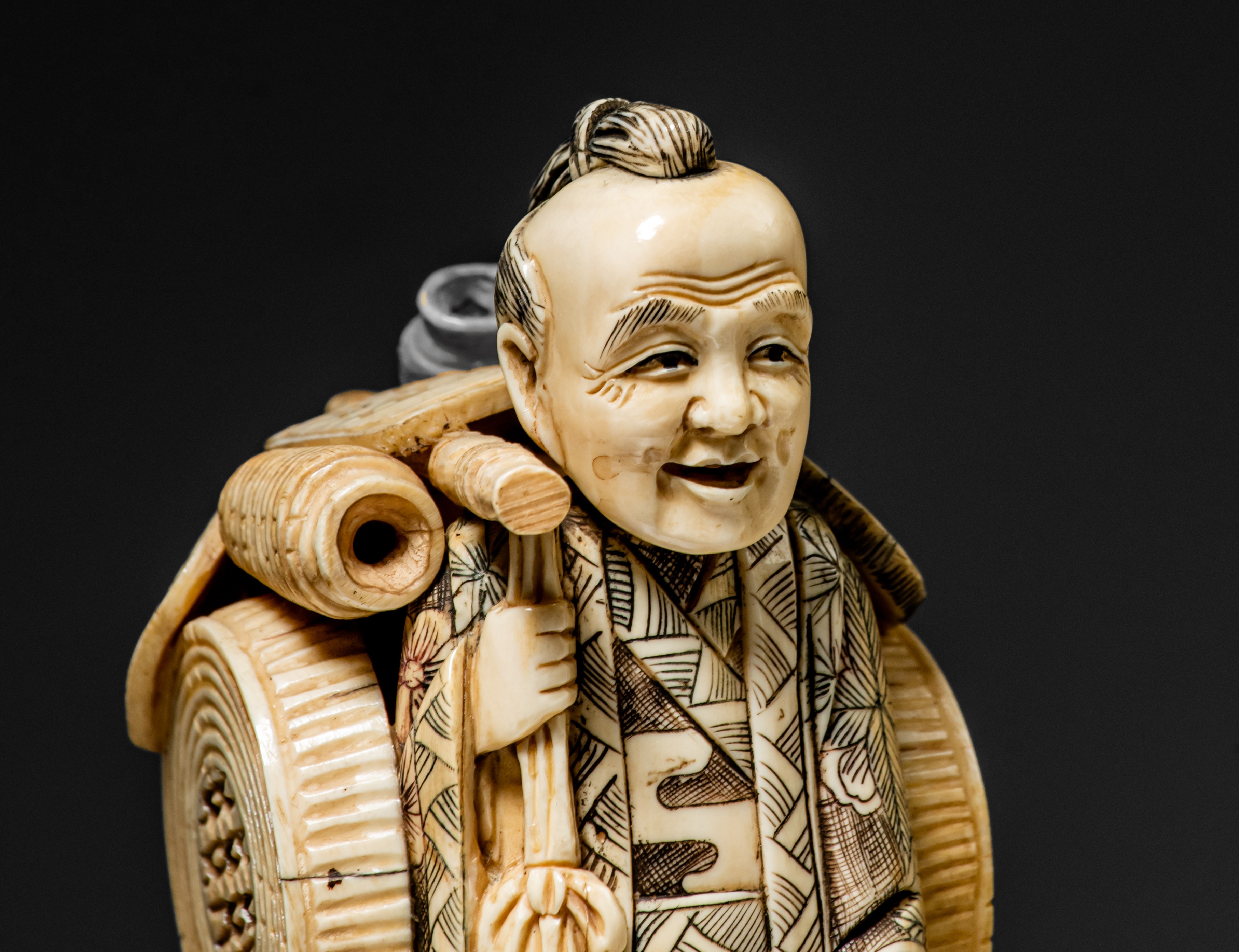 Three various Japanese carved ivory okimono (+) - Image 19 of 23