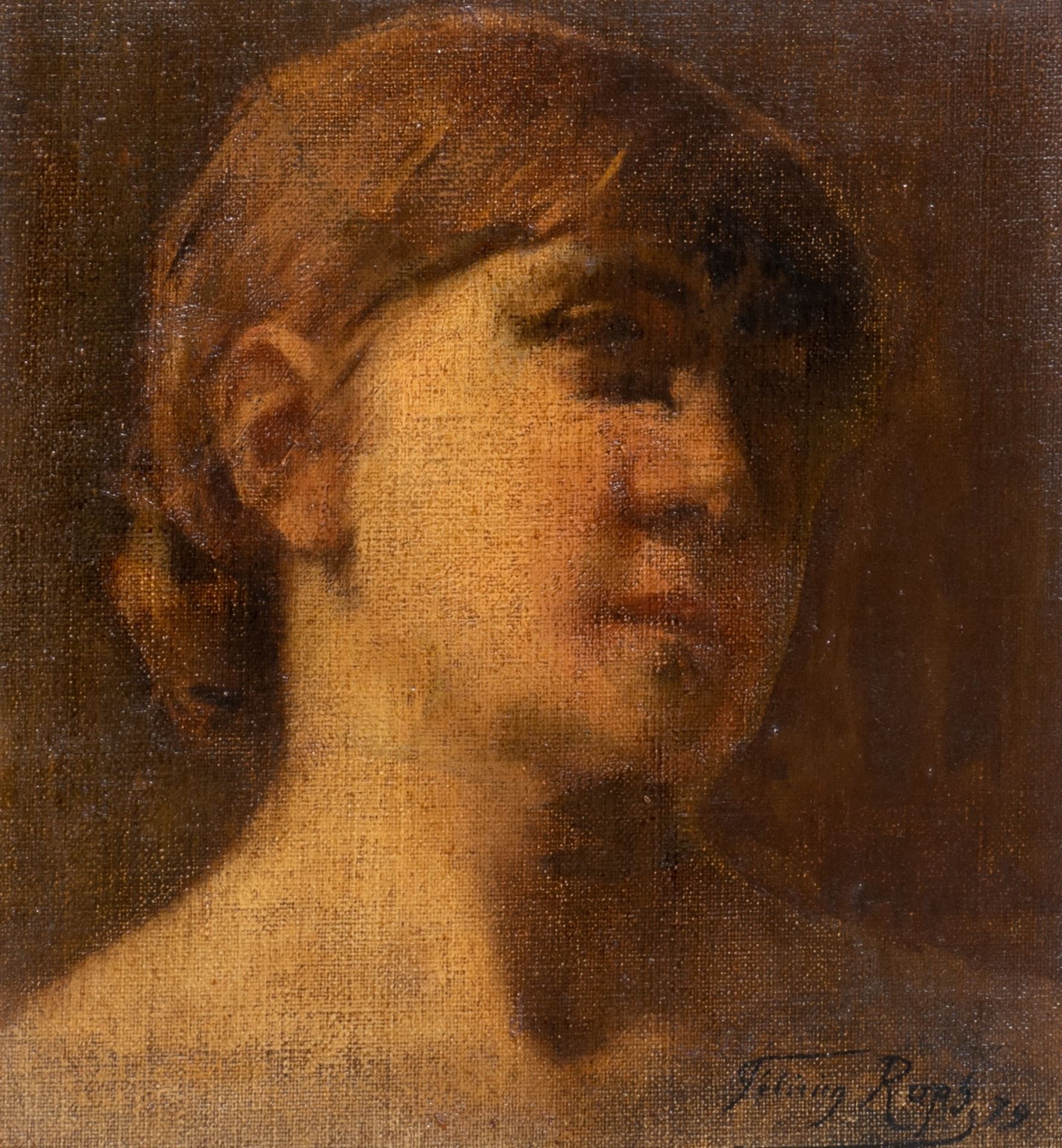 Felicien Rops (1833-1898), a study of a female head, oil on canvas on panel, 20 x 21 cm