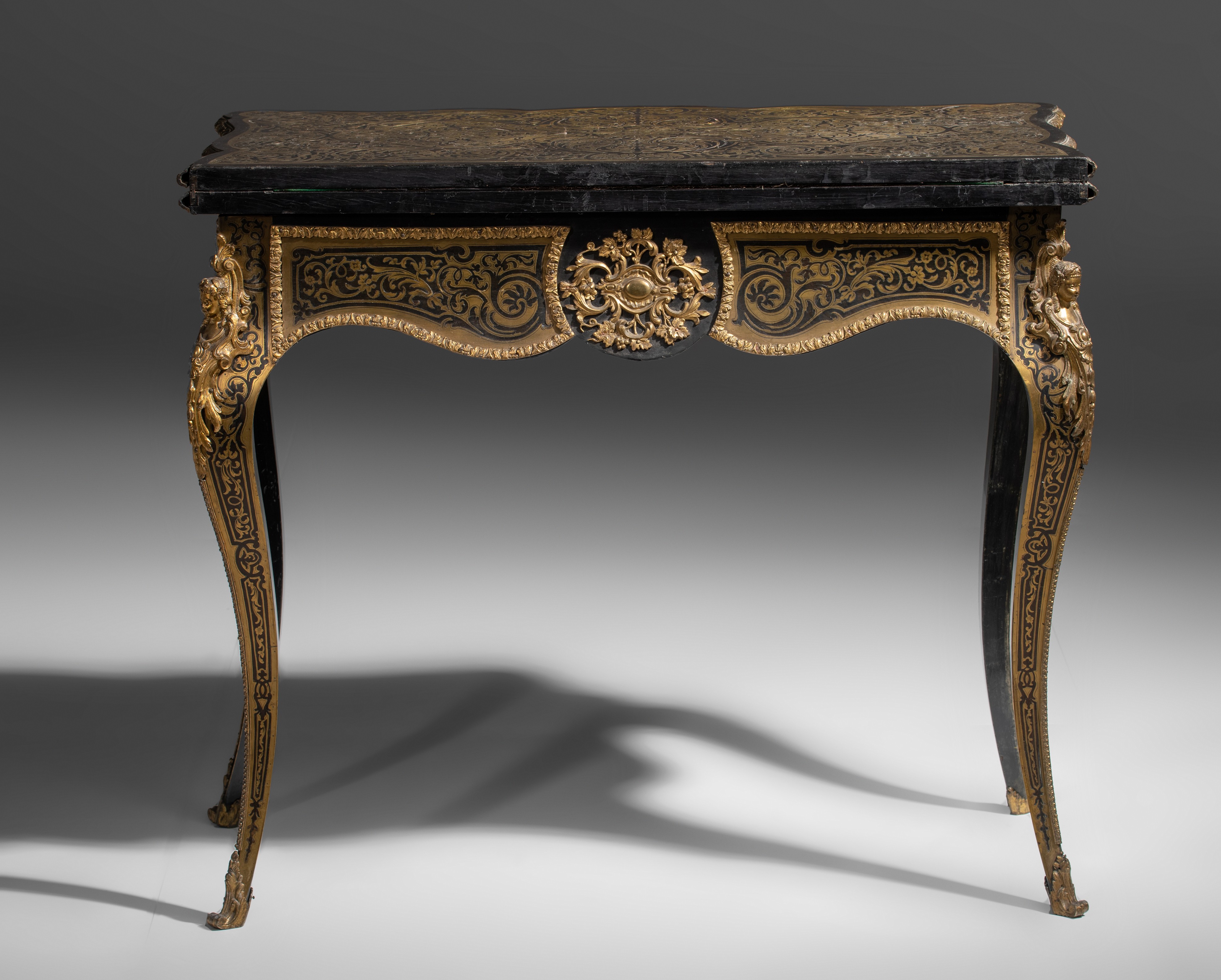 A fine Napoleon III Boulle playing card table, with gilt bronze mounts, H 73 - 75 - W 44 - 88 cm - Image 6 of 10