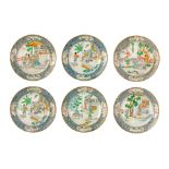 An interesting series of six Chinese Canton famille rose dishes, 19thC, ø 20,5 cm