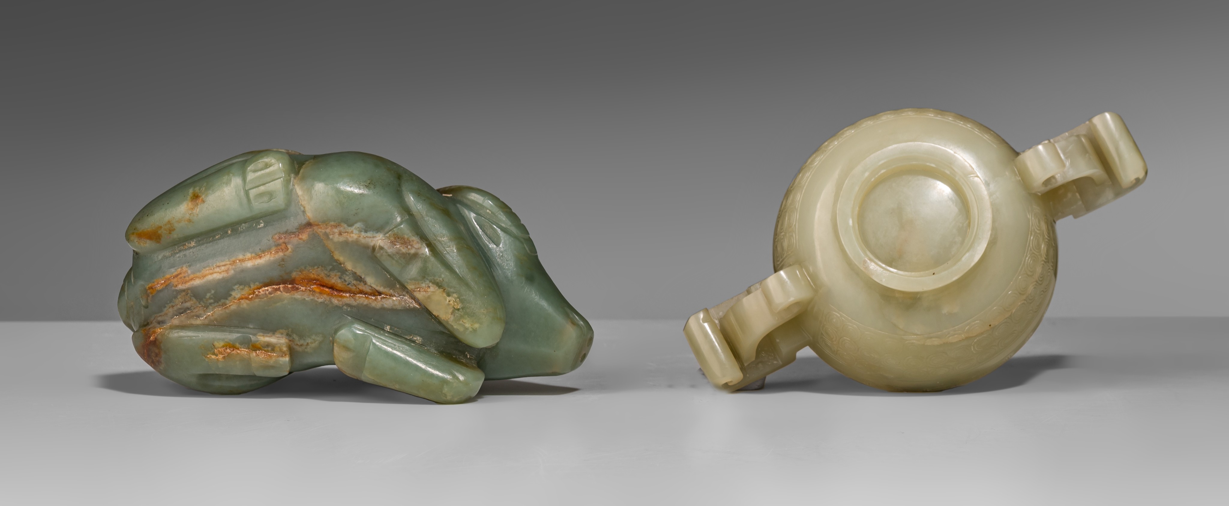 A collection of three jade carvings, Qing dynasty, tallest H 10 cm (total H) - Image 7 of 7