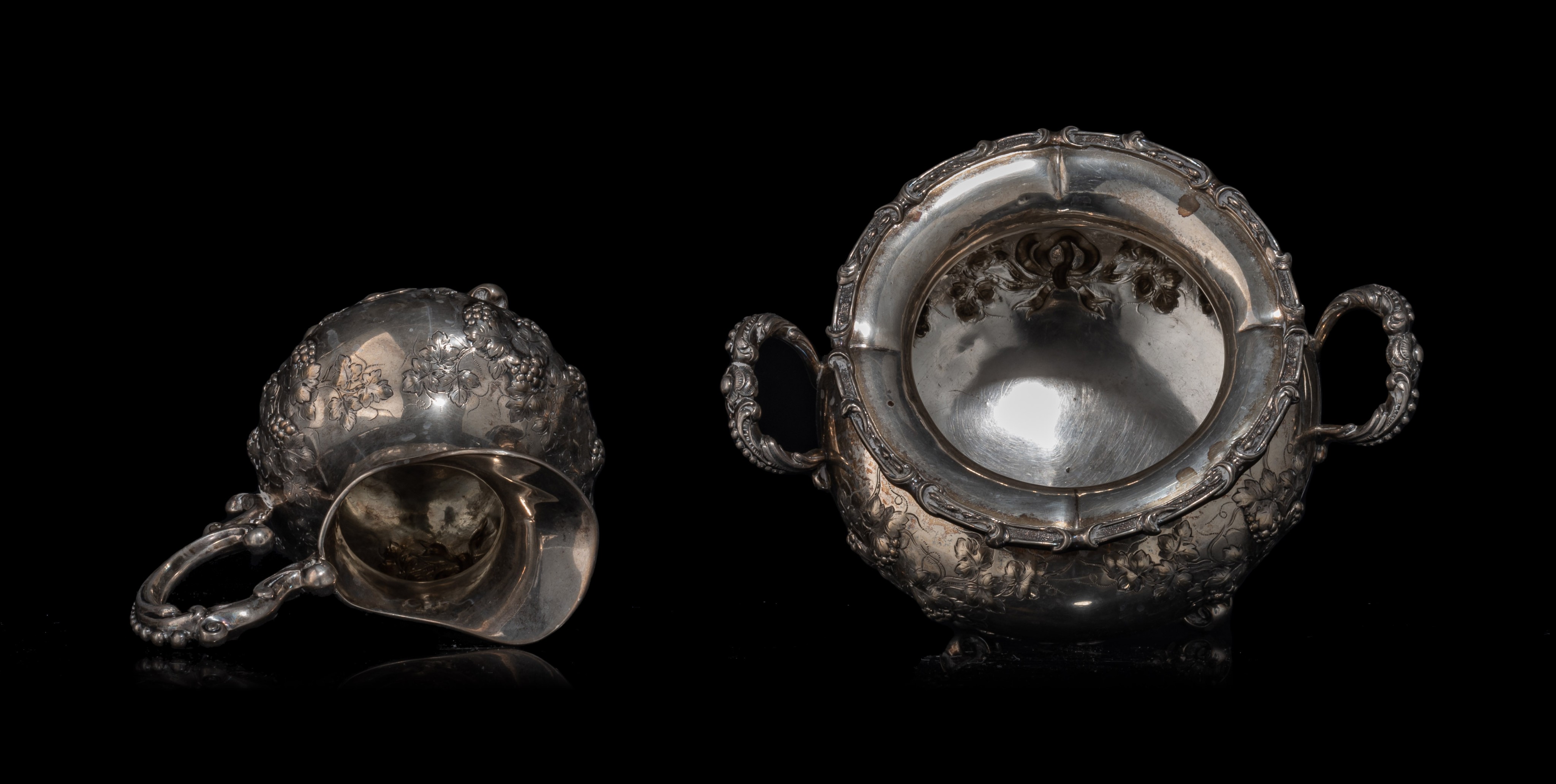 An eclectic four-part silver coffee and tea set, on a silver-plated tray, H 10,5 - 24,5 cm, 2148 g - Image 12 of 22