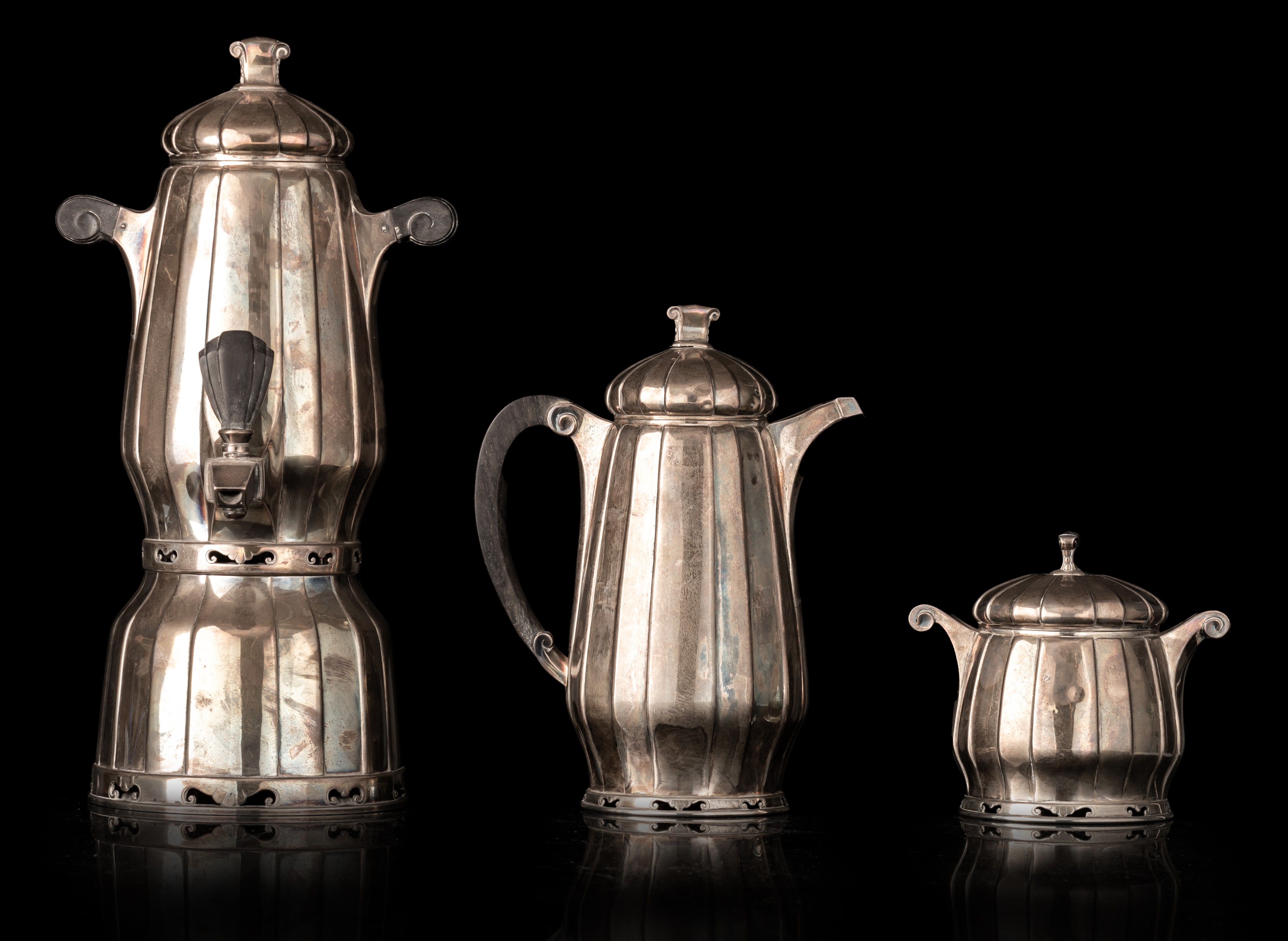 A four-part silver Art Deco coffee and tea set, marked Altenloh, 950/000, H 14 - 37 cm, weight: 4.29 - Image 2 of 21