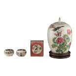 A collection of Chinese famille rose ware, one with a signed text, Republic period, tallest H 32 cm