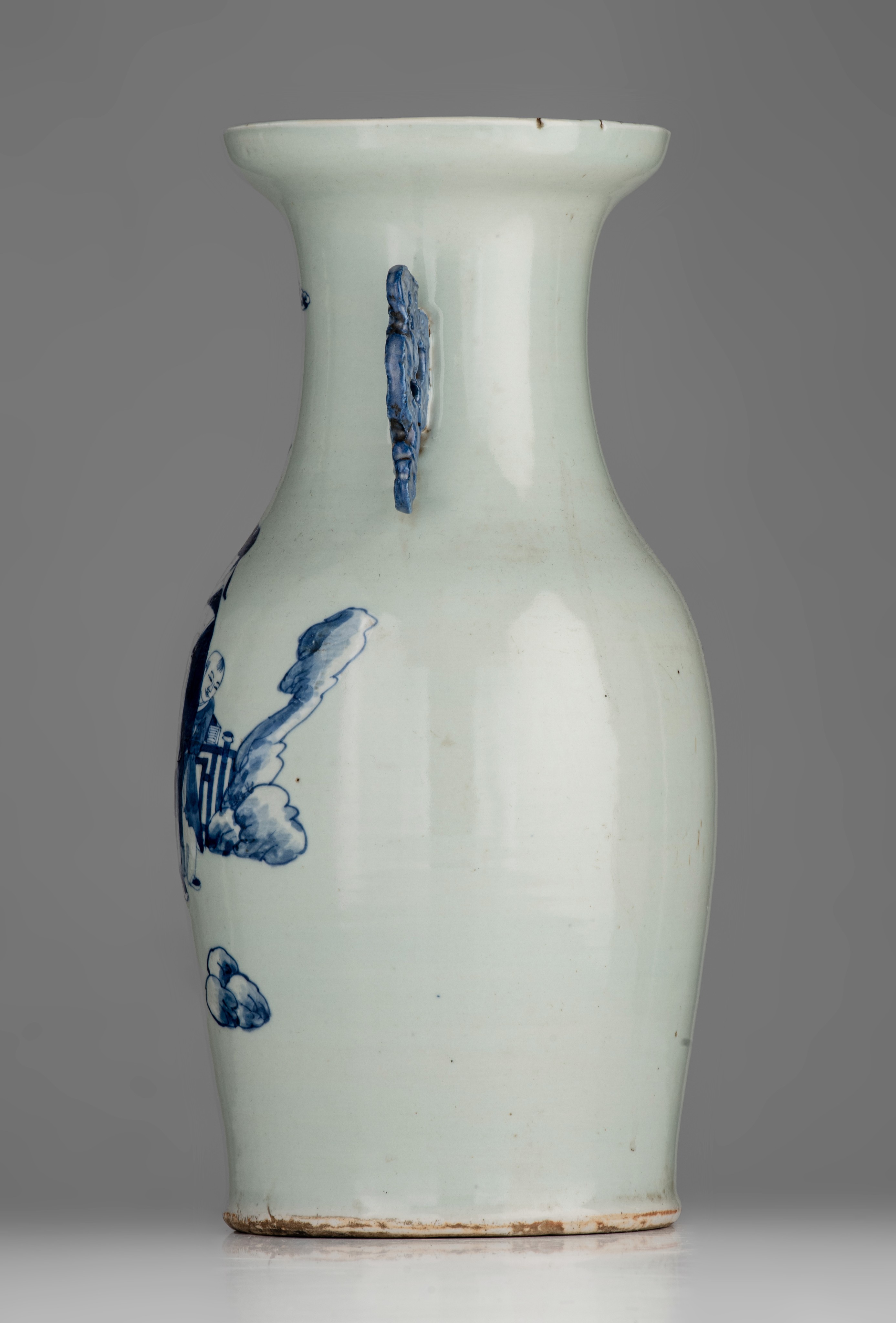 A Chinese famille rose 'cockerel' vase, Republic period, H 43,5 cm- and a blue and white on celadon - Image 3 of 13