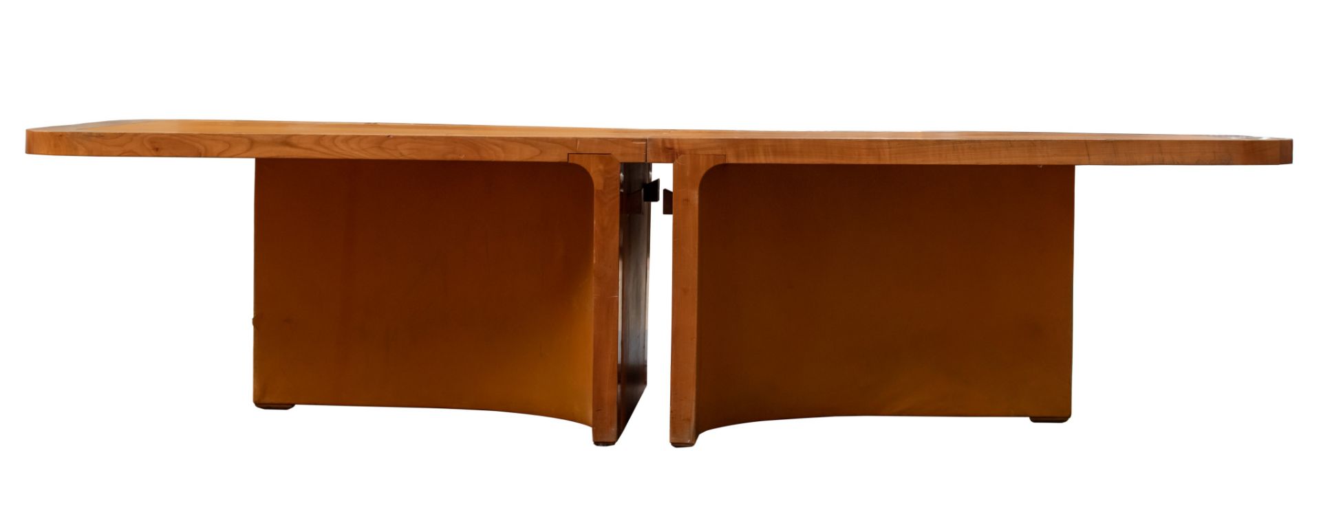 A large office desk with leather top, cherry wood, H 71 - W 300 - 427 - D 120 cm