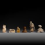 Various netsuke/okimono and one Chinese stamp, 19th/early 20thC, 31 - 17 - 12 - 12 - 12g (+)