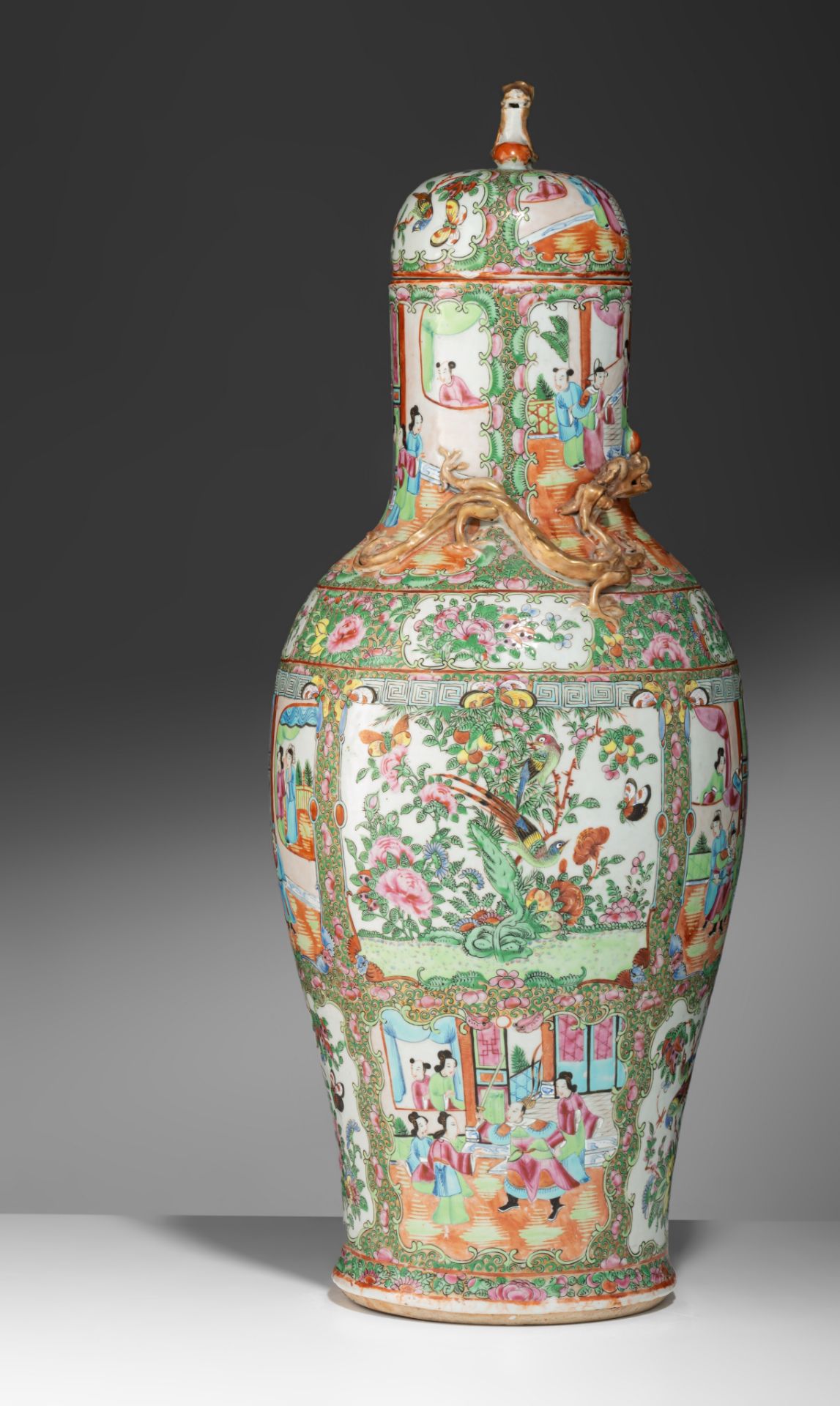 A Chinese Canton vase and lid, 19thC, H 66 cm - Image 5 of 9