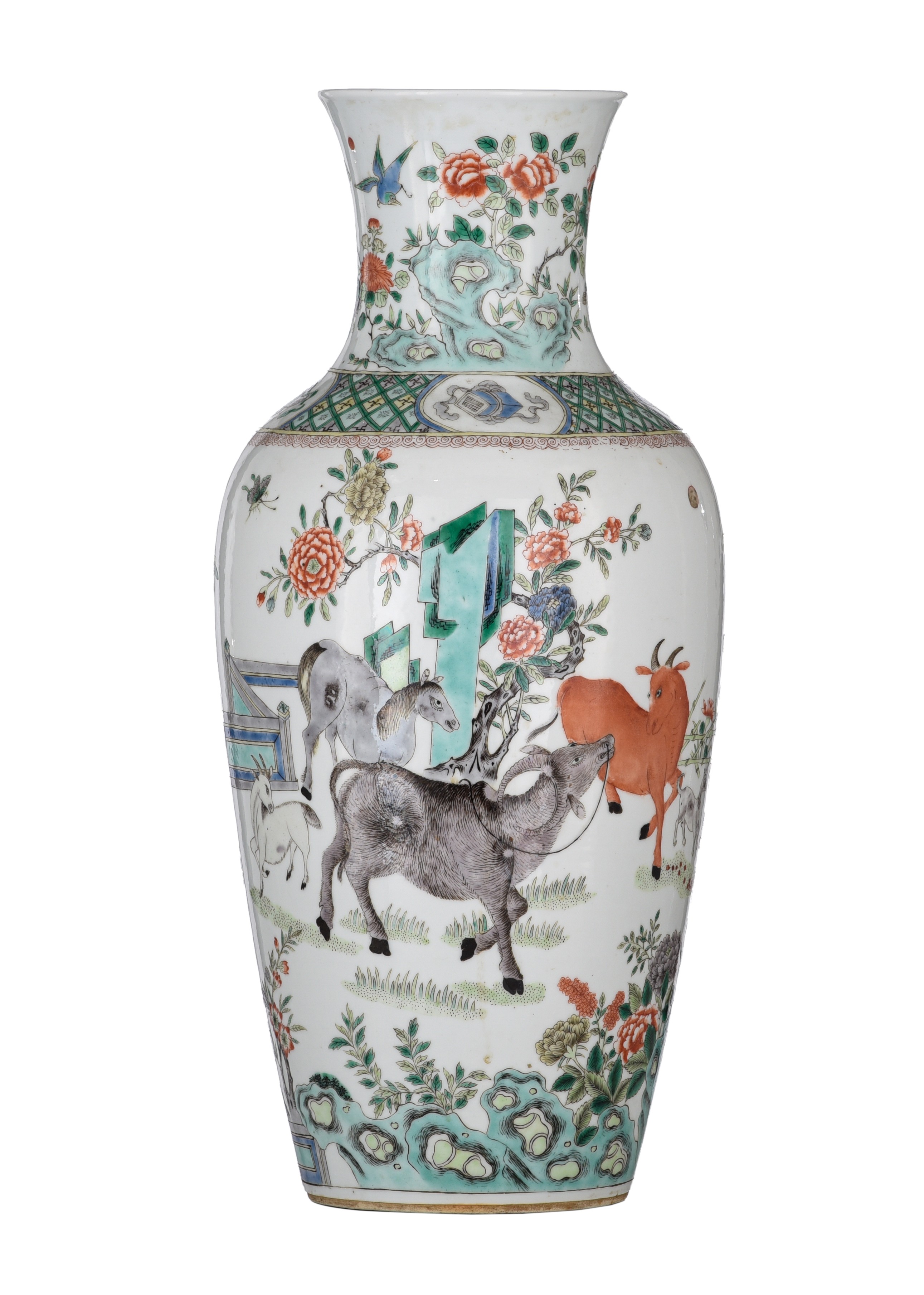 A Chinese famille verte 'Animals' vase, 19thC, H 45 cm