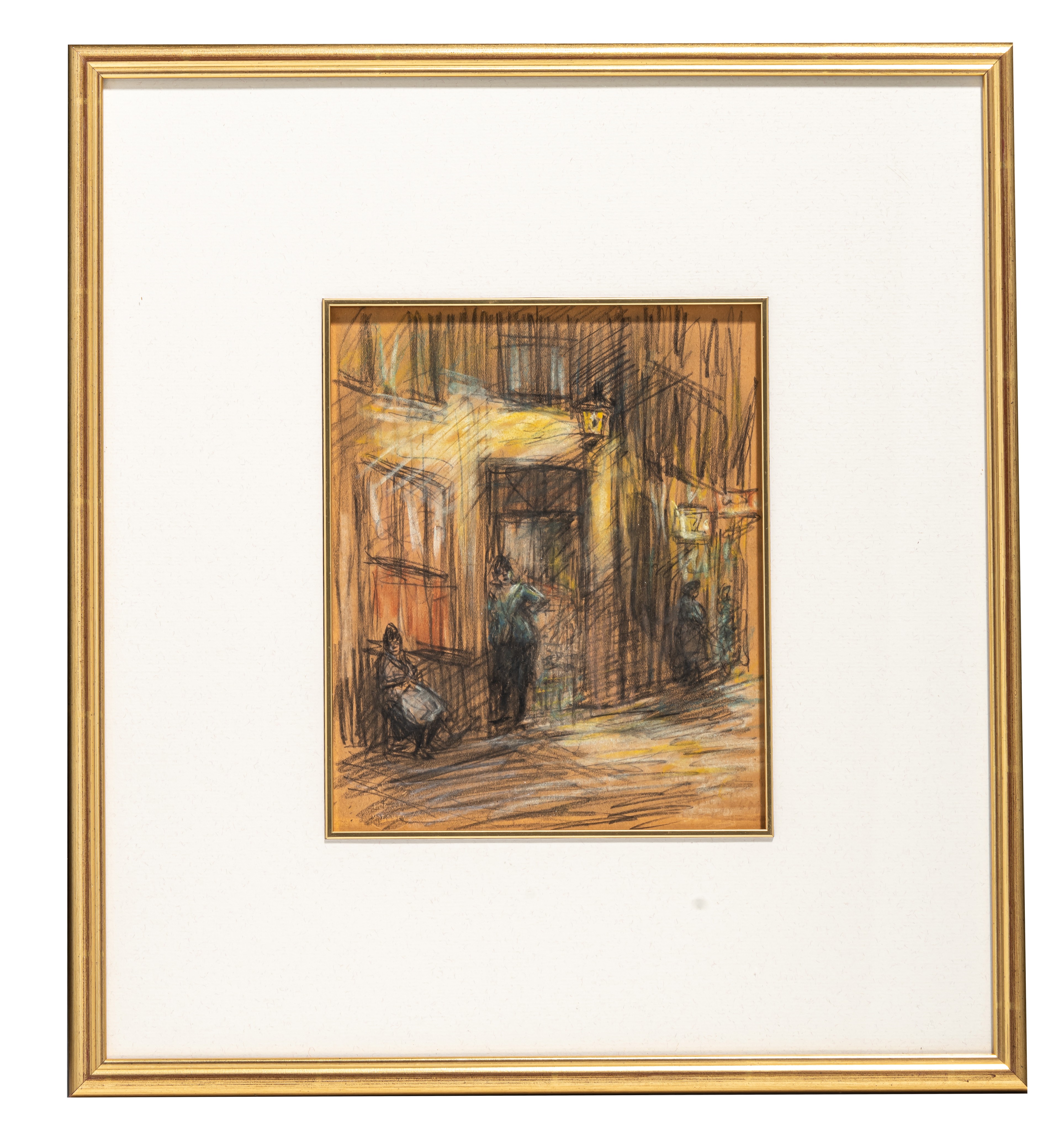 Eugeen Van Mieghem (1875-1930), Streetview with brothels, pastel drawing, 18 x 22 cm - Image 2 of 3