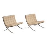 A pair of iconic Barcelona chairs by Ludwig Mies van der Rohe, Knoll International edition, '80s, H