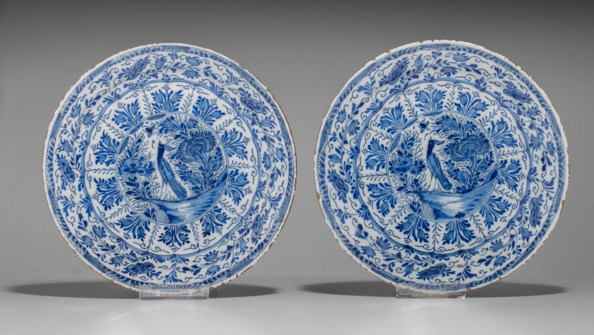 A pair of 18thC Delft plates by Geertruy Verstelle, added 12 blue and white plates, ø 16 - 34 cm - Image 14 of 17