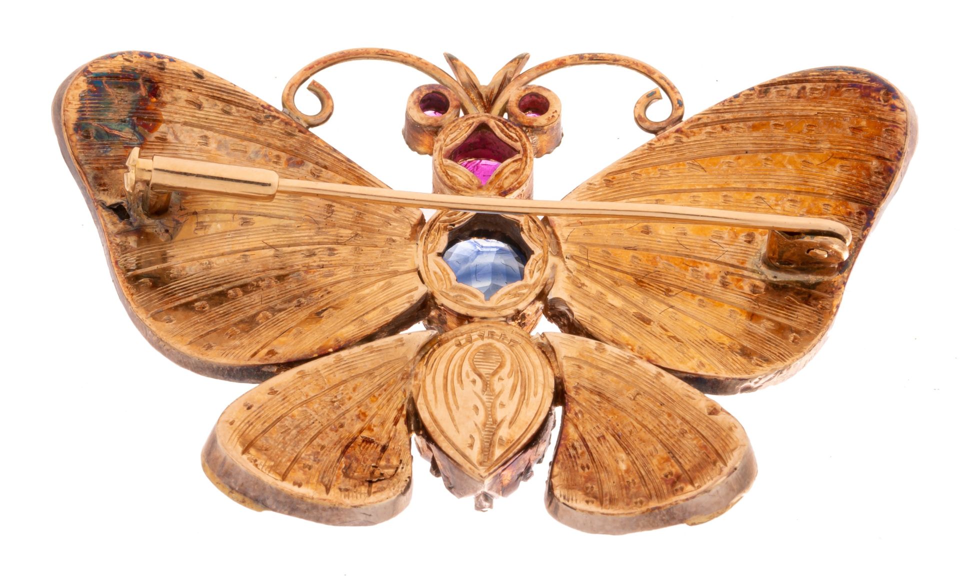 A butterfly-shaped brooch in 18ct yellow gold, set with diamonds, emeralds, rubies and sapphire, H 3 - Image 2 of 3