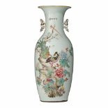 A Chinese famille rose 'Peacock and flower branches' vase, with a signed text, Republic period, H 59