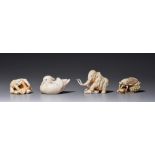 Four ivory katabori netsuke, 19th/early 20thC, 38g - 18g - 23g - 19g (+)