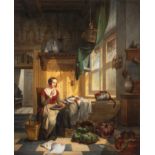Jean Platteel (act. 1830-1870), a maid keeping books of the household stock, 1840, oil on panel, 55