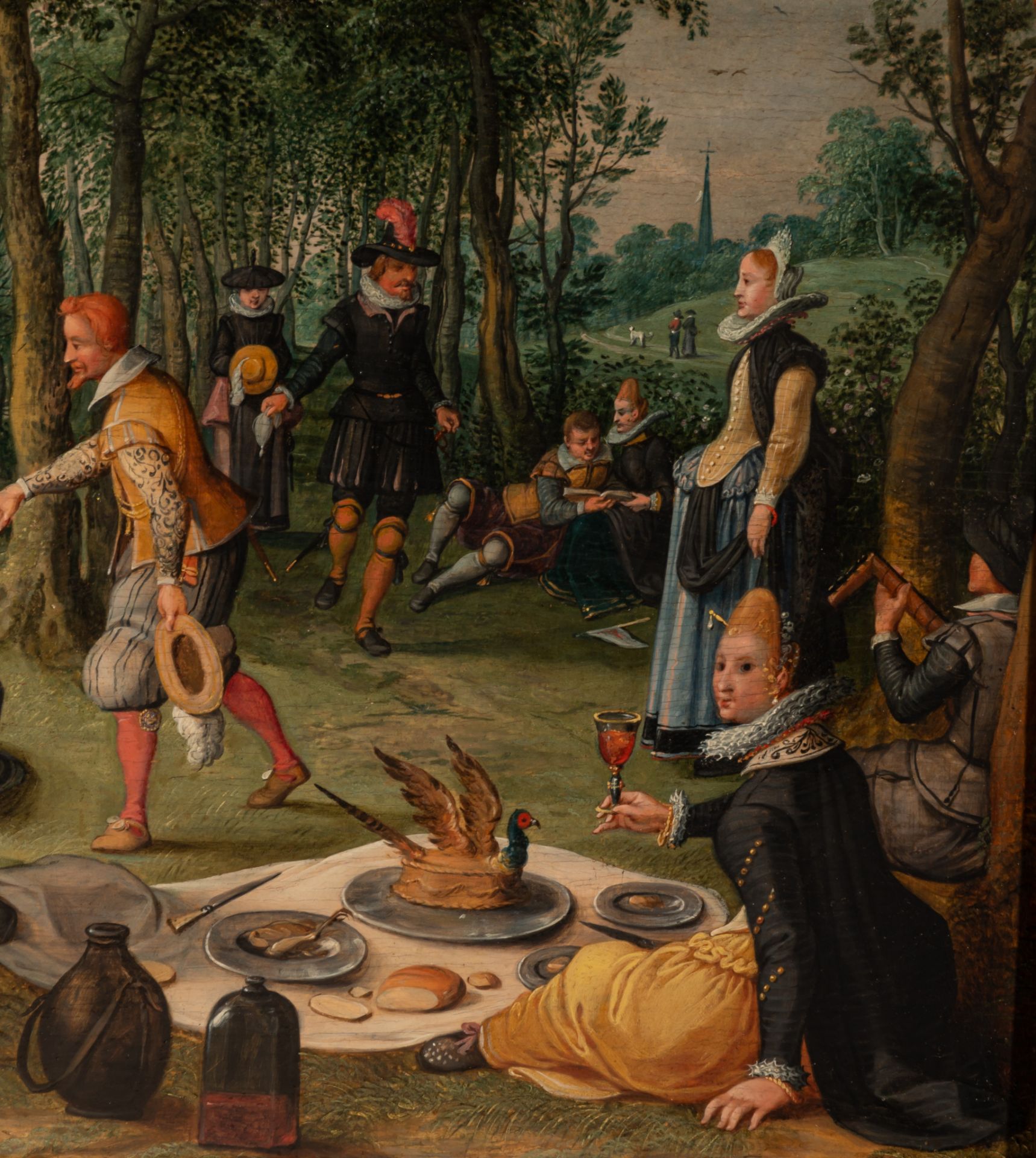 Sebastiaan Vrancx (studio of), Courtly company at the picnic in the park, 17thC, oil on wood, 26 x 3 - Image 6 of 6