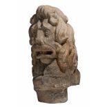 A limestone ornamental fragment of a lion head, 17thC, H 50 cm