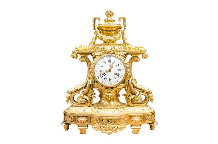 A fine Neoclassical gilt bronze mantle clock, signed F. Barbedienne, H 50 - W 40 cm