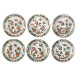 A series of six Chinese famille verte 'Birds and flowers' plates, Kangxi period, ø 22 cm