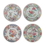 Four Chinese famille rose floral decorated export porcelain dishes, Yongzheng/Qianlong period, ø 22,