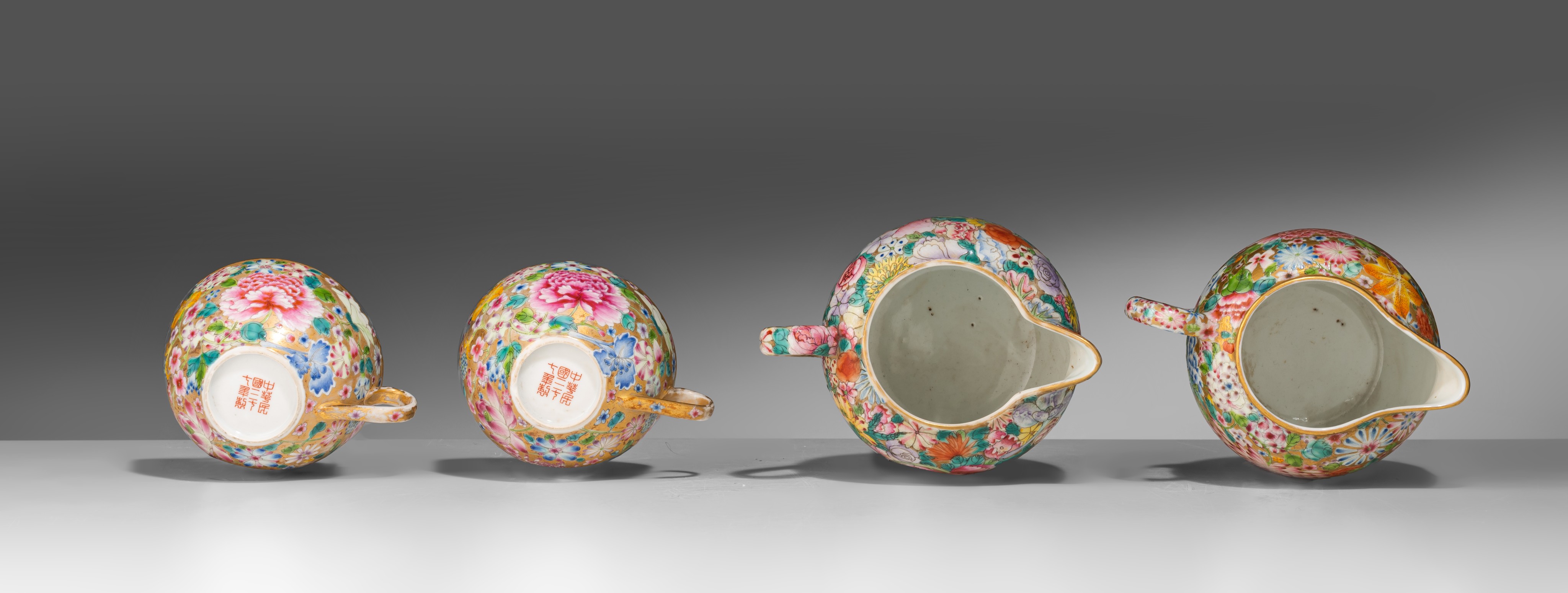 A Chinese famille rose millefleurs pattern coffee set, some marked Guangxu and of the period, some o - Image 15 of 19