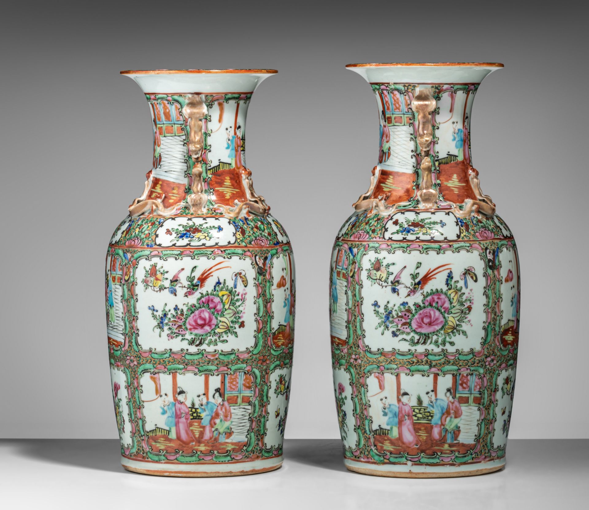 A Chinese famille rose 'One Hundred Boys' vase, 19thC, H 45,5 cm - added a pair of Chinese Canton va - Bild 3 aus 26