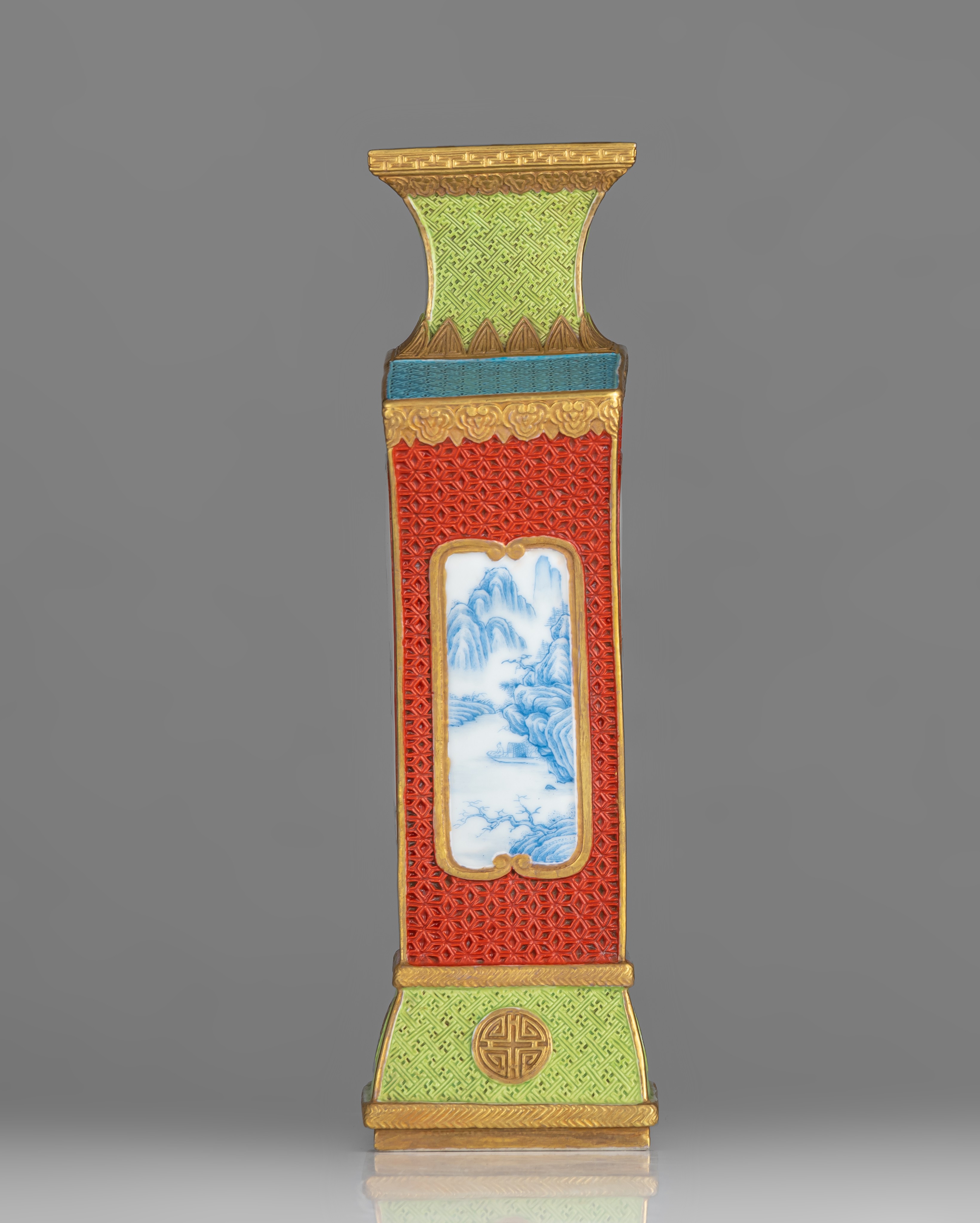 A Chinese famille rose Hu vase, with a Qianlong mark, 20thC, H 31 cm - Image 4 of 8