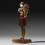 A chryselephantine of a singing lady on an onyx base, H 26,7 cm (fixed base) (+)