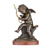 Charles Gabriel Sauvage Lemire, a patinated bronze cupid on a marble base, H 25 cm