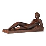 Charles Leplae (1903-1961), reclining nude, patinated bronze, N° 2/5, H 20,5 - W 56 cm