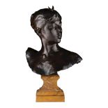 Alexandre Falguiere (1831-1900), the bust of Diana, patinated bronze on a yellow Sienna marble base,