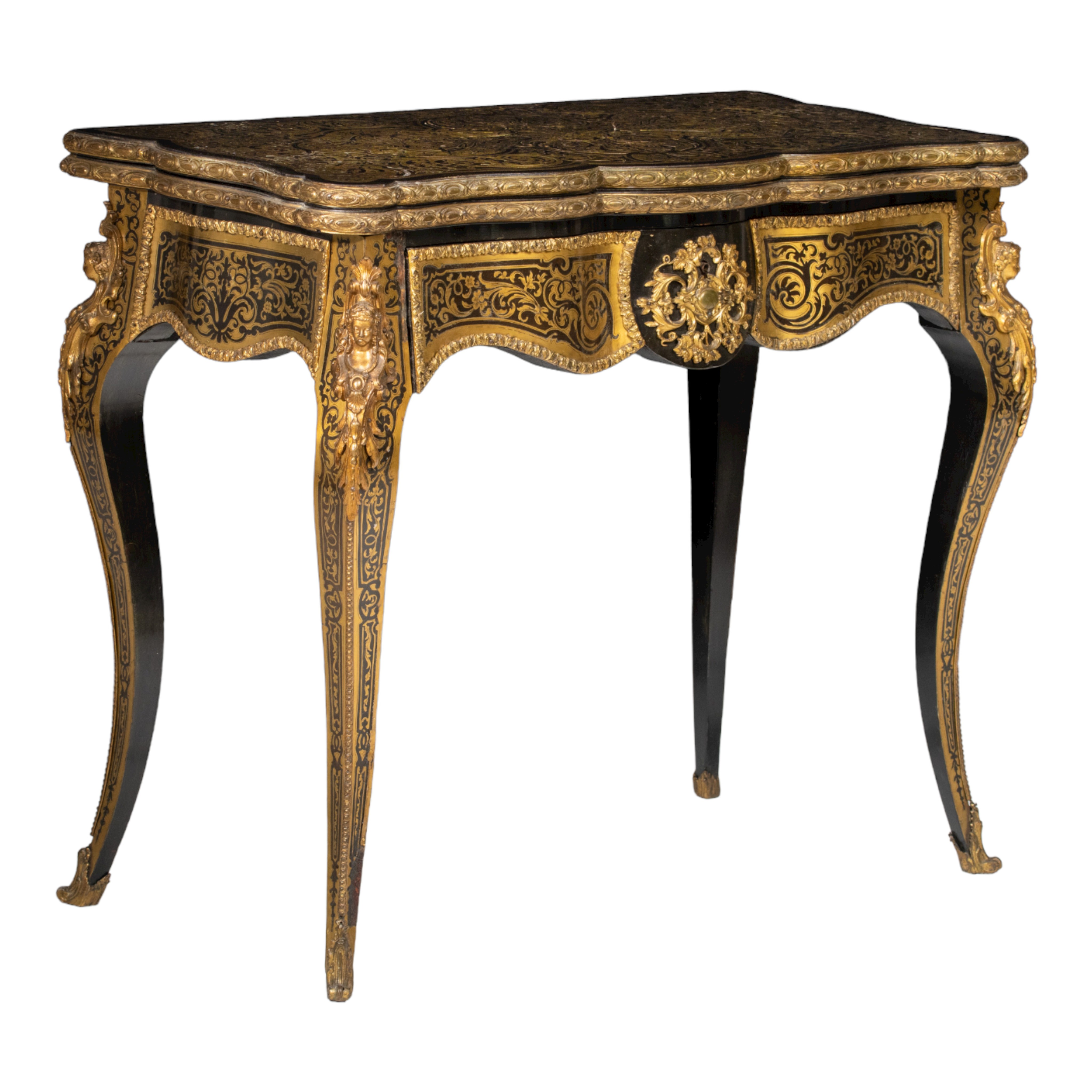 A fine Napoleon III Boulle playing card table, with gilt bronze mounts, H 73 - 75 - W 44 - 88 cm