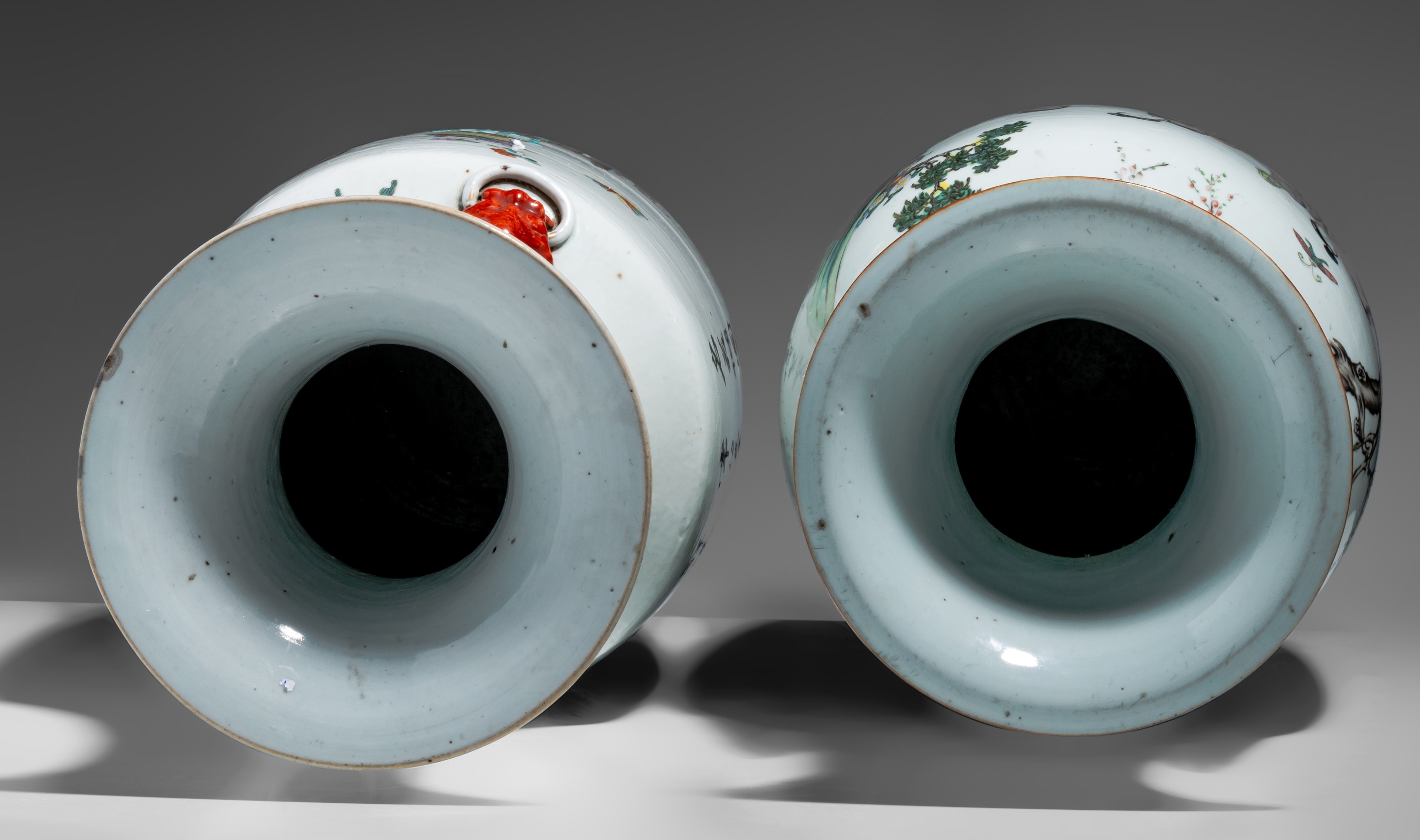 Two Chinese famille rose vases, with a signed text, Republic period, H 58,5 - 60 cm - Image 6 of 7