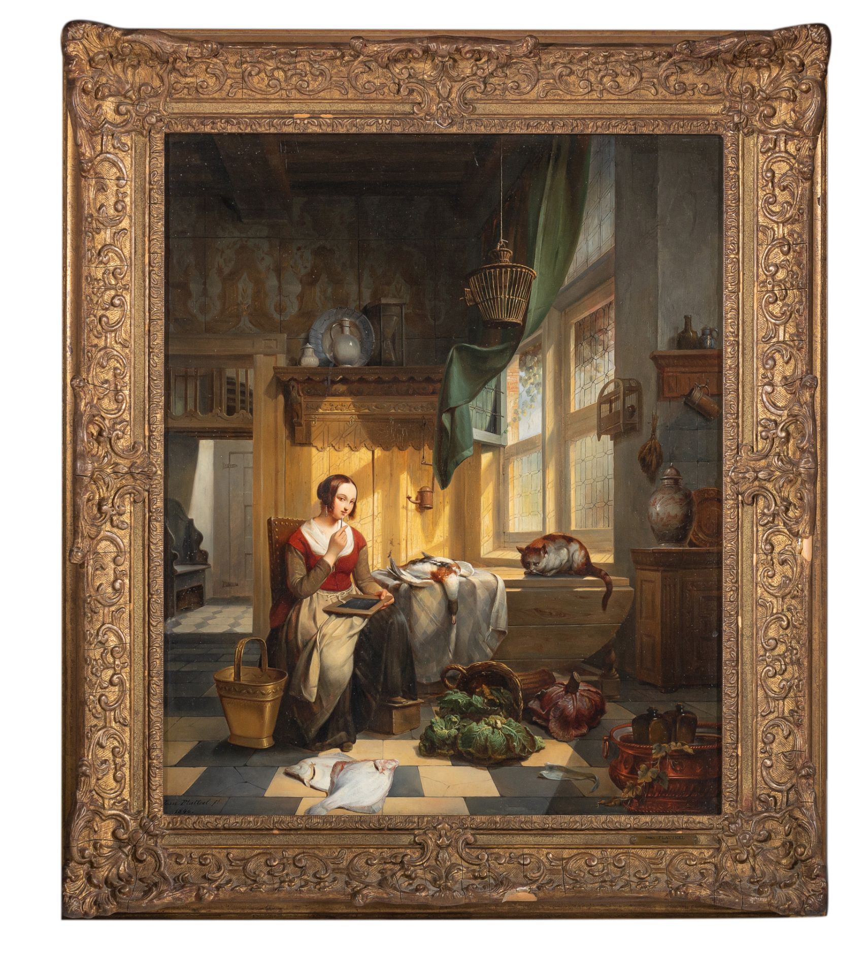 Jean Platteel (act. 1830-1870), a maid keeping books of the household stock, 1840, oil on panel, 55 - Bild 2 aus 6