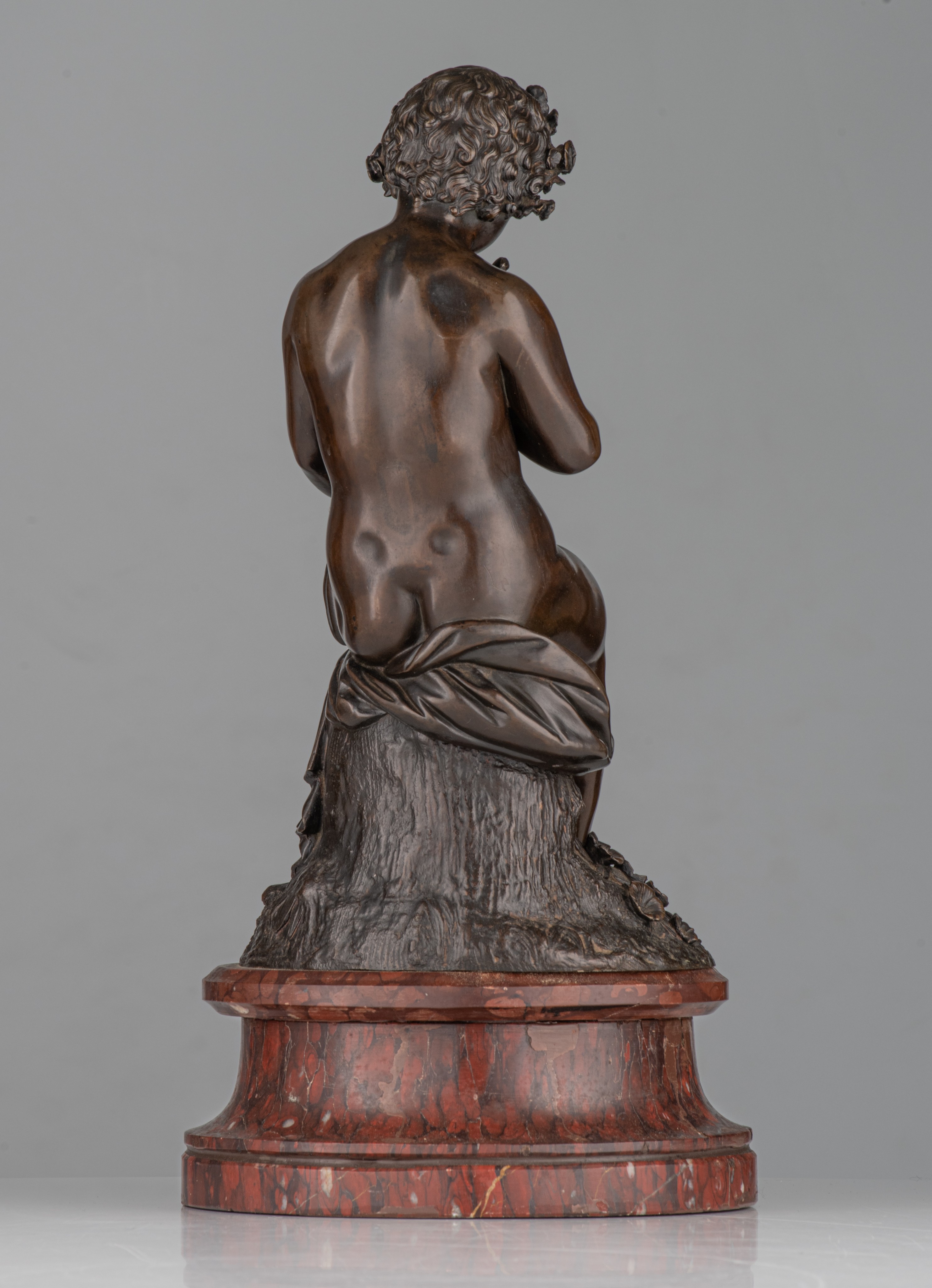 Cyprien Venot François, a patinated bronze sculpture of a putto with doves, H 42 cm - Image 4 of 8